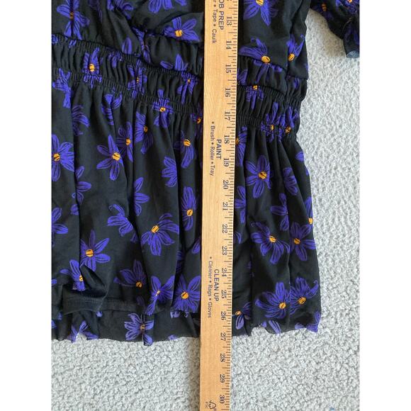 Ava & Viv Top 2X Floral V-Neck Stretch Short Sleeve Flare Blue Black Blouse - Picture 13 of 16